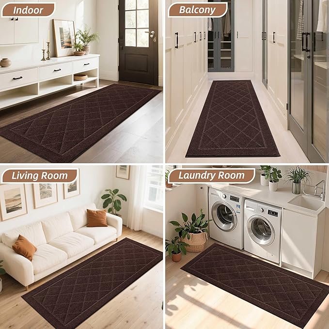 BEQHAUSE Dirt Trapper Door Mat 24" x 60", Doormat Non-Slip Entryway Rugs Washable, Dog Door Mat Stain Resistant and Absorbent Welcome Floor Mat for Front Back Door, Muddy Wet Shoes & Paws, Brown-Ruum Studio Home