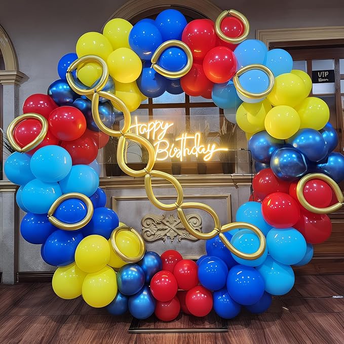 Red Yellow Blue Balloons Light Baby Royal Metallic Blue Red Yellow Primary Balloons with Colorful Confetti Latex Balloon for Carnival Circus Baby Shower Birthday Party Decor-Ruum Studio Home
