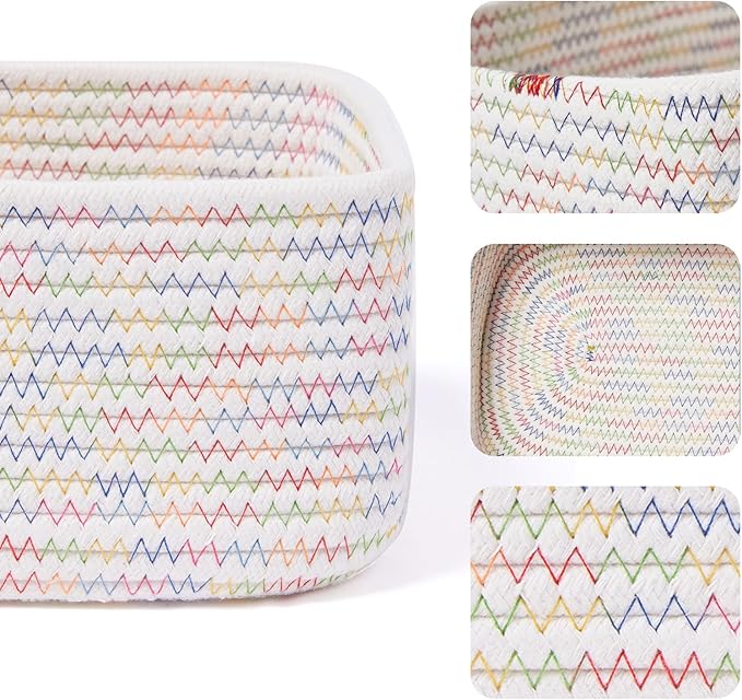 Small Storage Baskets for Organizing | Closet Organizer Bins | Shelf Toy Basket | Woven Rope Baskets | Cube Decorative Box | Shallow Basket | 11.5x7.5x4.7” | 4 Packs Rainbow-Ruum Studio Home