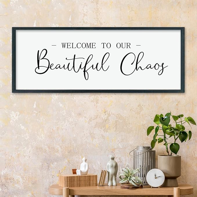 LuZhiQiang Welcome To Our Beautiful Chaos Sign Wall Decor 40"×15" for Home Living Room Entryway Bedroom Large Wood Framed Wall Hanging Art (Black)-Ruum Studio Home