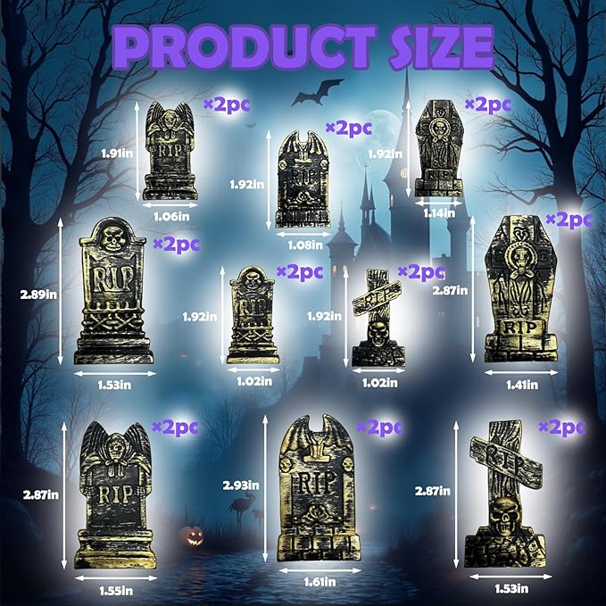 20Pcs Halloween Mini Tombstones Figurines, Plastic Miniature Tombstones Set Mini Gravestones Halloween Decorations for Miniature Graveyard Scene Haunted House DIY Crafts-Ruum Studio Home