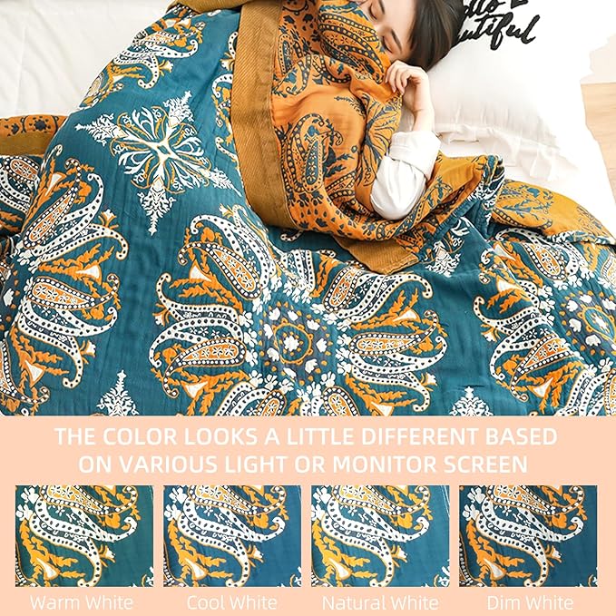 Boho Throw Blanket for Bed - 100% Pure Cotton Ultra Soft Rustic Quilt - Farmhouse Decor Bed Blankets, All Season Rustic Throw for Sofa Couch Chair(60"×80", Boho Floral)-Ruum Studio Home