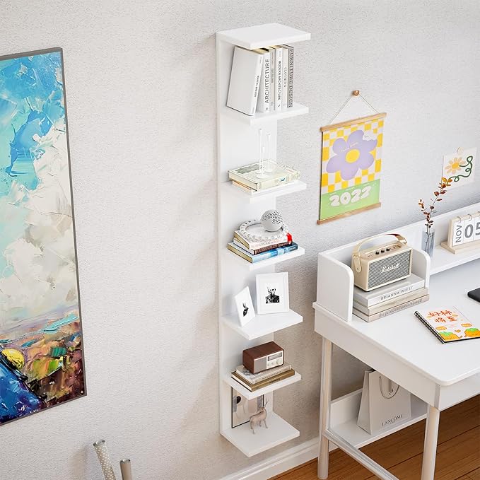 Versatile 7 Tier Shelf Unit 6.4Ft Lack Wall Shelf Unit with LED Floating Wall Shelf Unit Wall Mount Vertical Shelving for Storage Space Saving Organizer for Bedroom Living Room Office Display Decor-Ruum Studio Home