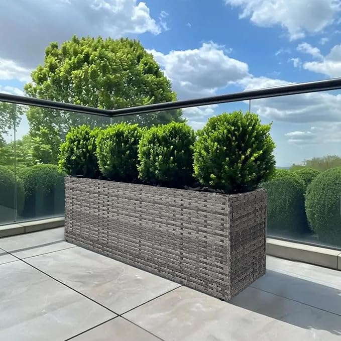 LEWIS&WAYNE Large Rectangular Block Planter Box Handmade Wicker Tall Planters for Outdoor Plants with Removable Liners Modern Planter for Indoor Outdoor Patio Deck - Gray, 36''x12''x16''-Ruum Studio Home