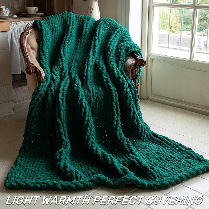 Chunky Knit Blanket - Luxury Soft Cozy 40 * 50 Throw Blanket,100% Woven Blanket Rope Knot Throw Blanket for Couch, Sofa, Home Decor, Gift - Machine Washable（Blackish Green）-Ruum Studio Home