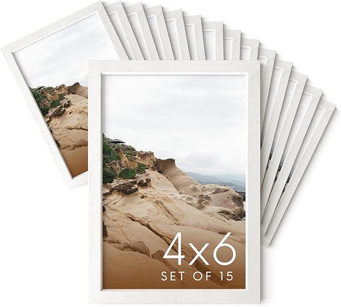 Haus and Hues 4x6 Natural White Wood Photo Frame Set of 15 - Mini Picture Frames Bulk Gallery Set - Premium Bulk Picture Frames 4x6 for Stylish Photo Gallery Wall Frame Set - Ideal for Home & Office-Ruum Studio Home