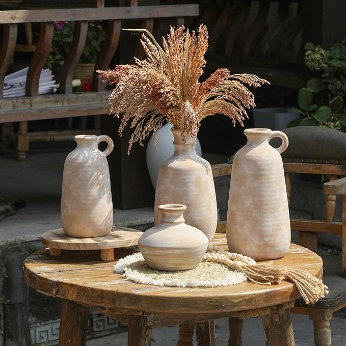 Ceramic Rustic Vase, 12.8" Large Flower Vases Home Decor for Pampas Farmhouse Decorative Pottery Clay Vase for Mantel Entryway Table Living Room Kitchen Bathroom Bedroom-Ruum Studio Home