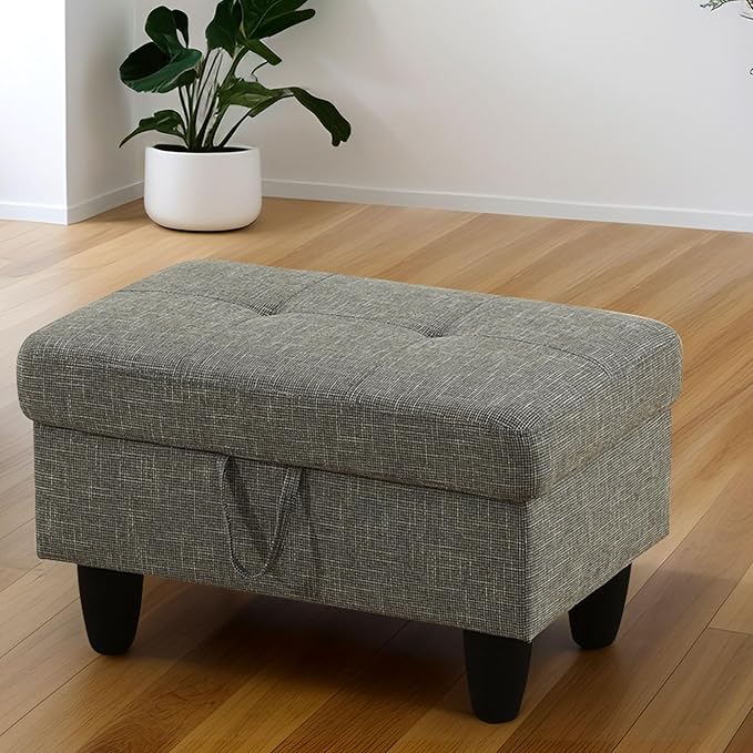 Ottoman Rectangular Storage Ottoman Bench, Flannel Footrest Stool Footstool with Lid for Living Room, Bedroom, Entryway, Gray, 28.5"x19"x17.5"-Ruum Studio Home