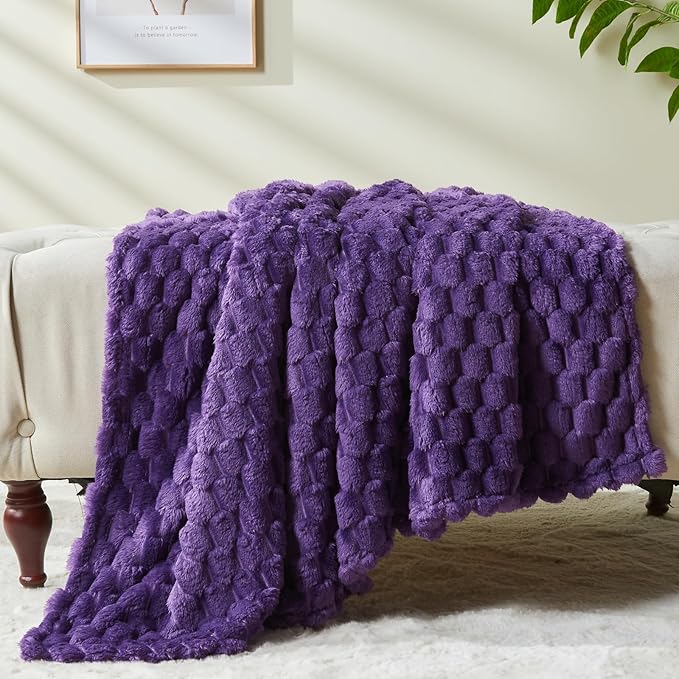 NEWCOSPLAY Super Soft Throw Blanket Purple Premium Silky Flannel Fleece 3D Clouds Stylish Jacquard Lightweight Bed Blanket All Season Use 350GSM (Purple, Throw(50"x60"))-Ruum Studio Home