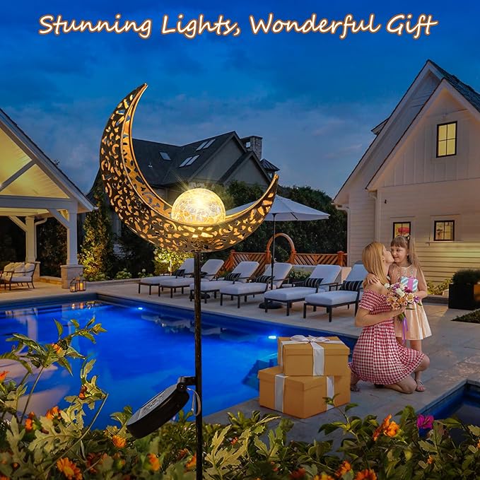 Homeimpro Moon Solar Lights Outdoor Garden Decor Gifts for Mom Women,Waterproof Stakes Yard Decorations for Lawn, Patio Accessories, Backyard Ornaments Birthday Gifts Mother Grandma (Bronze)-Ruum Studio Home