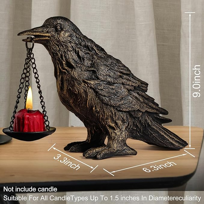 Gothic Home Decor Fake Crow Light Holder Raven Lamp Tealight Candle Holder Resin Statue Half Gold-Ruum Studio Home