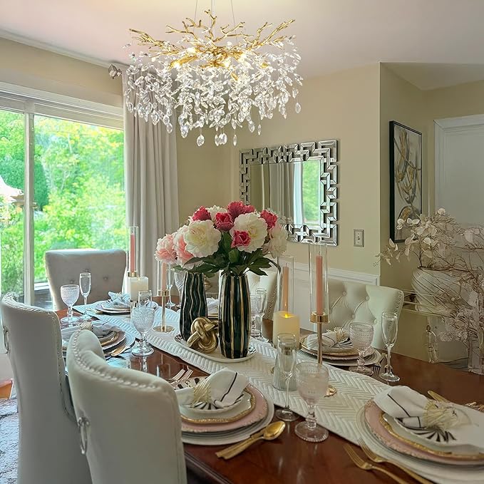 Modern Crystal Chandelier, 30" Chandeliers for Dining Room,Gold K9 Crystal Tree Branches Crystal Chandelier,10-Light Living Room Chandeliers, Fo Entryway,Foyer,Bedrooms-Ruum Studio Home