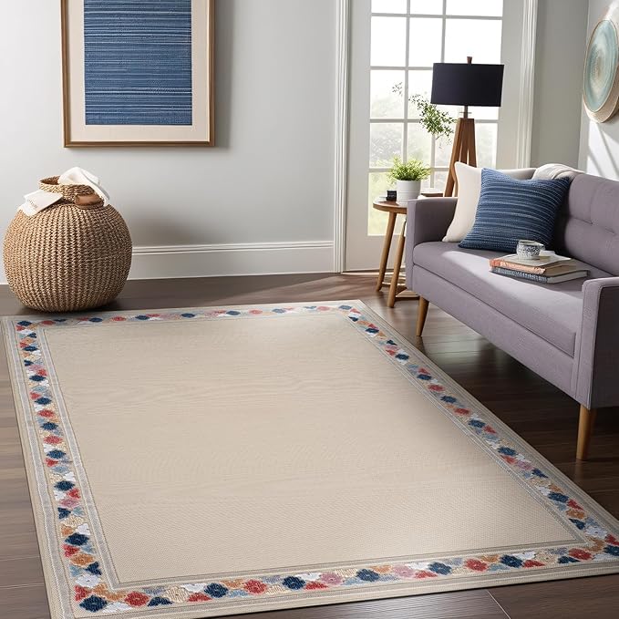 Beverly Rug Outdoor Rug 9x12 Modern Bordered Large Area Rugs for Indoor and Outdoor Patio Easy to Clean Non Shedding Living Room Porch Garden Washable Outside Carpet (9 x 12 Beige)-Ruum Studio Home