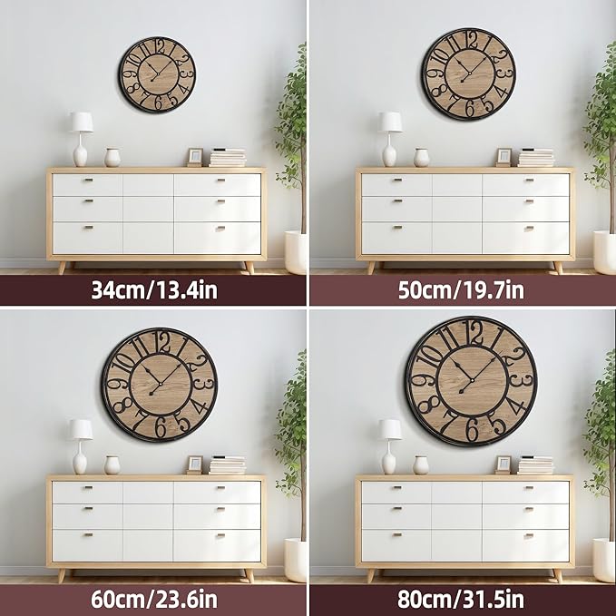 Large Wall Clock for Living Room Decor, Non Ticking Silent, Battery Operated Modern Vintage Wood Wall Clock Oversized Decorative Wall Clock for Bedroom Kitchen Farmhouse Office Decor-Ruum Studio Home