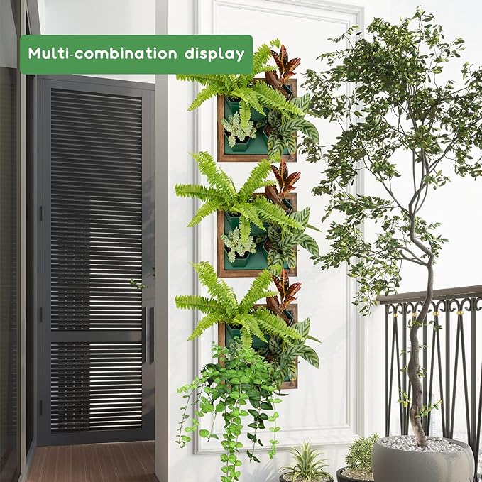 Vertical Wall Planter, 4 Pots Self Watering Living Planters Indoor, Wooden Frame Planter Wall Decoration Home Office (No Screw)-Ruum Studio Home