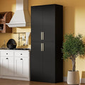 71" Tall Pantry Cabinet, 4 Doors Kitchen Pantry Storage Cabinet, Freestanding Larder Cupboard, Kitchen Hutch with Gold Handles for Dining Room, Bathroom, Black-Ruum Studio Home