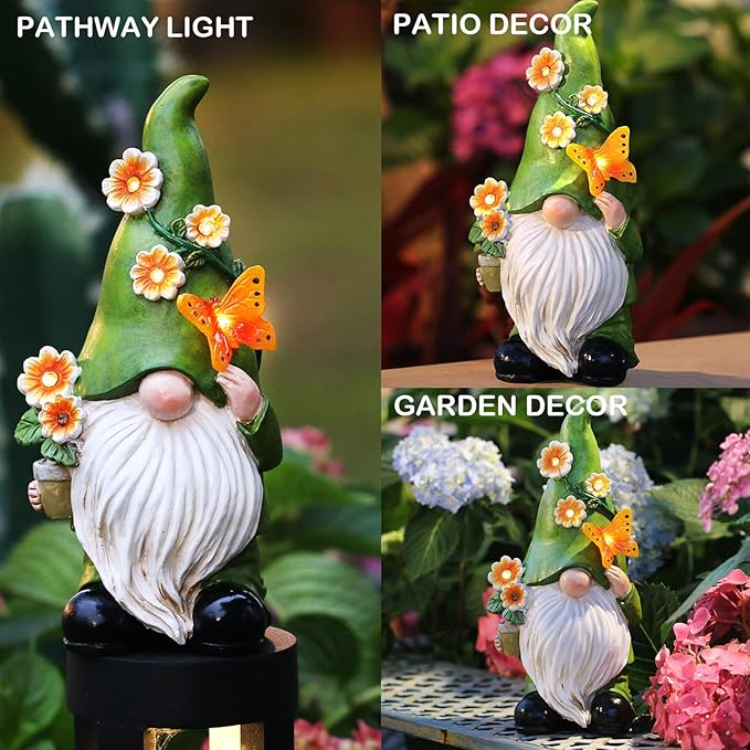 Snowrabbit Garden Gnomes Statue Outdoor Decor,10.5" Resin Solar Garden Gnome Outdoor Statues, Funny Gnomes Gardening Gifts for Women,Bithday Gifts for Grandma-Ruum Studio Home