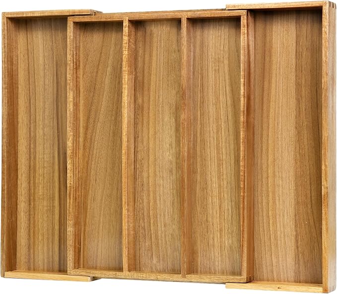 VaeFae Acacia Kitchen Silverware Organizer, Cutlery Drawer Organizer with 5 Compartments, Wooden Utensil Holder for Flatware and Cooking Tools-Ruum Studio Home