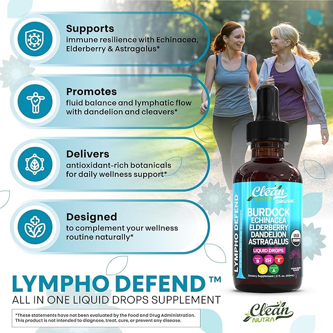 Organic Lymphatic Drainage Supplement | Lymphatic Support Drops | Burdock Root Echinacea Elderberry Dandelion Astragalus Milk Thistle Sea Moss Red Clover Cleanse Marigold Drop by Clean Nutra-Ruum Studio Home