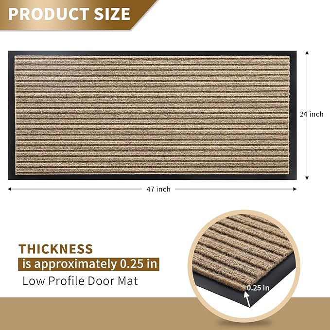 Yimobra Front Door Mat Outdoor Indoor Entrance, 100% Waterproof All-Season All Weather Doormat, Welcome Matt Outside Entry, Non Slip, Low Profile, Heavy Duty Patio Porch Floor Mats,47 x 24,Khaki-Ruum Studio Home