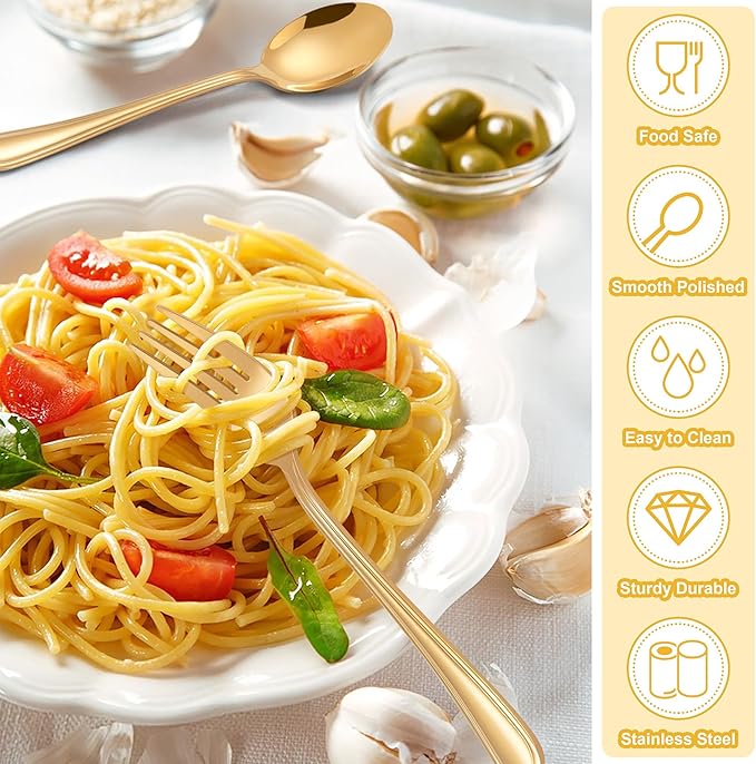 E-far 10-Piece Gold Toddler Utensils, Kid Stainless Steel Silverware Set, Children Safe Forks and Spoons Set for Self Feeding, Healthy & Non-Toxic, Mirror Polished & Easy to Clean-Ruum Studio Home