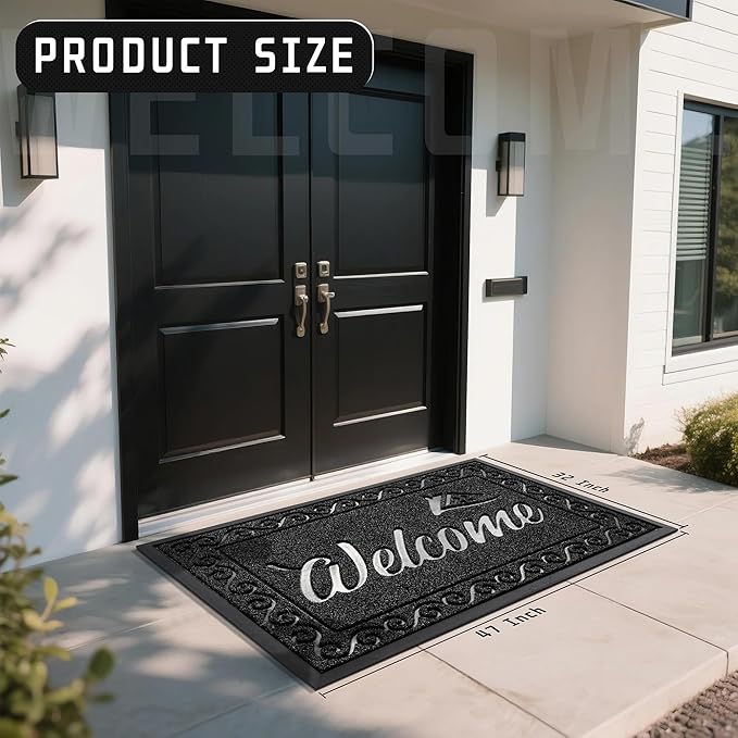 Yimobra Welcome Mat, Heavy Duty Sturdy Door Mats for Home Entrance Outdoor Indoor, Front Doormat for Outside Patio Floor Entry Porch Garage Office, Waterproof, Low Profile, 47X32 Inches, Black-Ruum Studio Home