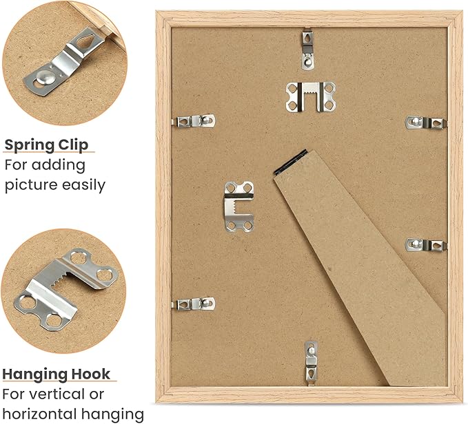 upsimples 8.5 by 11 Picture Frame, Natural Solid Wood Picture Frames, Display 6x8 with Mat or 8.5 x 11 Without, Wall or Tabletop, 1 Pack, Natural-Ruum Studio Home