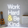 Work Hard Be Kind Neon Sign for Wall Decor Letter Neon Light Be Kind LED Neon Sign for Office White LED Neon Light for Offices Classroom Bedroom Study Room Decoration-Ruum Studio Home