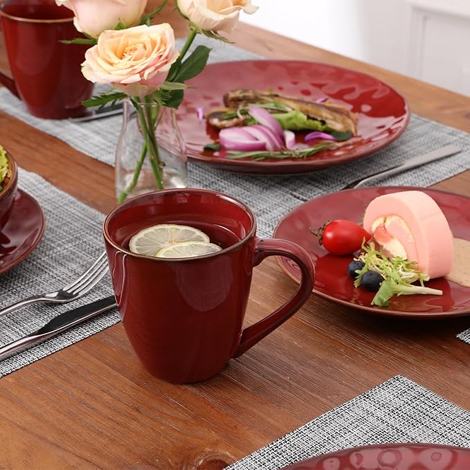 vicrays Coffee Mug Set, 12 Ounce, Set of 6, Ceramic Mug for Men, Women, Unique Glazed Mugs with Handle for Coffee, Tea, Milk, Cocoa, Cereal(Cherry Red)-Ruum Studio Home