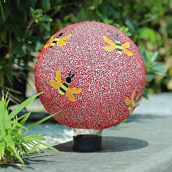 Gazing Ball 8 Inch Bee Glass Mosaic Garden Globe Outdoor Gazing Globe Yard Ornament for Garden Yard Home Lawn Outdoor Decoration Gift for Women (Not Solar Powered)-Ruum Studio Home