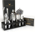 Highball & Chaser 13-Piece Cobbler Cocktail Shaker Set Stainless Steel Mixology Bartender Kit With Stand For Home Bar Cocktail Set | Laser Engraved Cocktail Tools | Plus Ebook with 30 Cocktail Recipes-Ruum Studio Home
