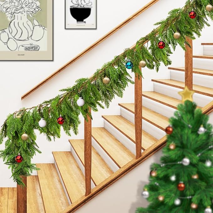 Watayo 6 Ft Christmas Norfolk Pine Garland, 3 Fork Dense Real Touch Pine Garland Ornament, Realistic Artificial Pines Greenery Garlands for Christmas Holiday Mantle Fireplace Table Home Decor-Ruum Studio Home