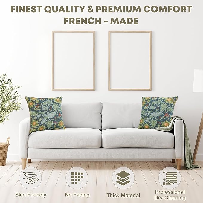 Charlotte Home Furnishings Decorative Tapestry Pillow Cover 19x19 in, Blue Tree Couch Throw Pillow Cover, French Country Square Cushion Cases for Living Room Home Decor, Soft Cotton Jacquard Woven-Ruum Studio Home