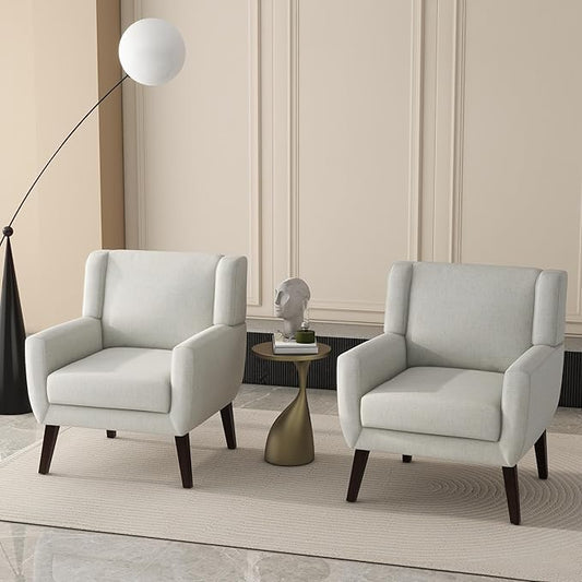 UIXE Accent Chairs Set of 2, Fabric Upholstered Armchair for Living Room, Comfy Arm Chair Single Sofa Bedroom Side Reading Seat - Flax Beige-Ruum Studio Home
