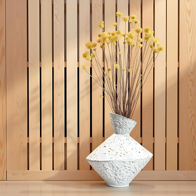 Cast Iron Decorative Vase, Dried Flower Rustic Vases, Wabi Sabi Vase for Modern Home Decor, Living Room, Shelf Decor, Enterway, Wedding, Office, Table, Bedroom, Kitchen, 8.86" H (White)-Ruum Studio Home