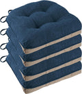 Non Slip Chair Cushions for Dining Chairs Set of 4 Kitchen Chair Cushions 18"x18"x3" Turfted Chair Pads Comfortable and Soft Seat Cushion with Ties, Navy-Ruum Studio Home