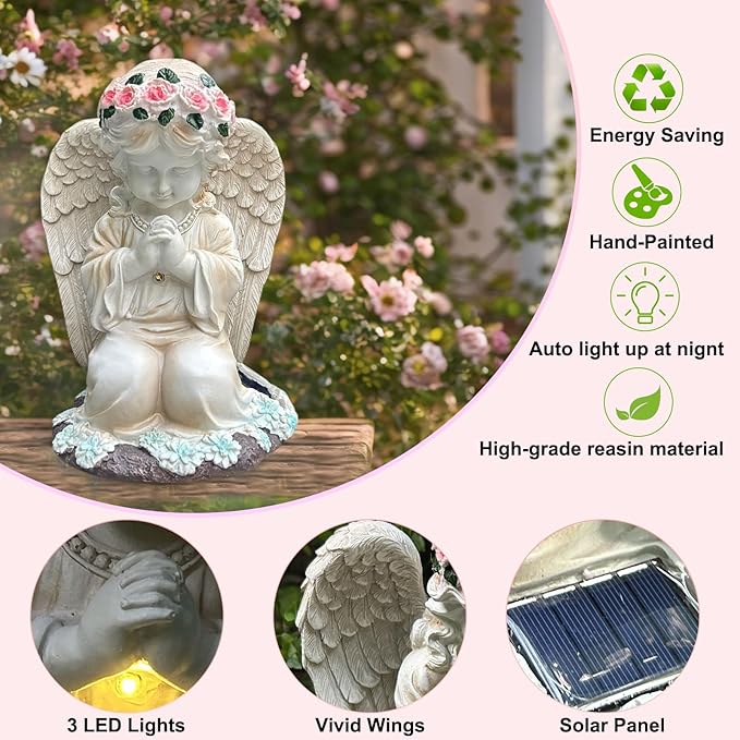 YODY Solar Garden Statues Outdoor Decor- Yard Decorations for Patio, Balcony, Backyard, Lawn Ornaments - Angel Figurines with LED Light- Unique Birthday House Warming Gifts for Women, Mom, Grandma-Ruum Studio Home