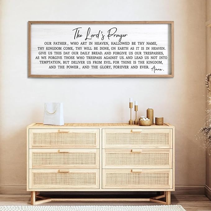 Our Father Prayer Bible Verse Framed Wall Art, 40''×15'' Rustic Religious Christian Lords Prayer Sign for God Jesus Christ Prayer, Horizontal Holy Inspirational Catholic Scripture Decor-Ruum Studio Home