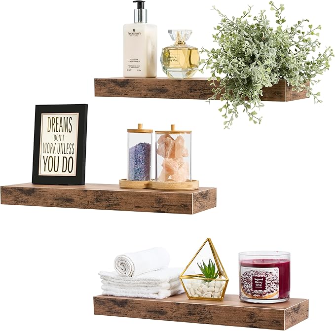 Sorbus Floating Shelves for Wall, Bathroom Shelves Wall Mounted for Kitchen, Bedroom, Bathroom Storage Over Toilet, Hanging Book Shelf for Wall Home Decor Living Room (Mahogany, 3 Pack)-Ruum Studio Home