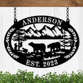 Custom Farmhouse Farm Sign, Custom Bear Monogram Name Sign, Ranch Sign, Outdoor Family Name Sign, Personalized Family Name Bear Metal Wall Sign, Personalized Rustic Name Sign-Ruum Studio Home