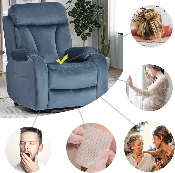 Power Lift Chair Recliners for Elderly, Modern Adult Power Lift Recliner, Velvet Upholstery Electric Lift Chair Recliner with Remote Side Pocket for Living Room(Navy Blue)-Ruum Studio Home