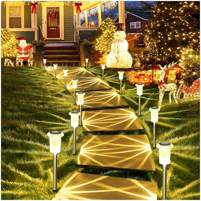 DenicMic Solar Lights Outdoor 15 Pack Waterproof 3000K Warm White LED Acrylic lamp Head Stainless Steel Stake for Landscape Lighting Path Walkway Sidewalk Backyard Patio Decor-Ruum Studio Home