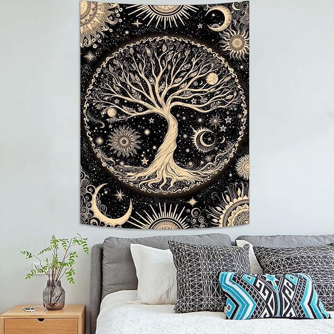 Lunerfex Tree of Life Tapestry Starry Sky Wall Tapestry, Vintage Tapestries for Bedroom Ceiling Tapestries Wall Hanging for Bedroom Living Room Decor Tree-3 44"x60"-Ruum Studio Home