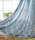 MIUCO Moroccan Embroidery Semi Sheer Curtains Faux Linen Grommet Curtains for Bedroom 52 x 63 Inch 2 Panels, Dusty Blue-Ruum Studio Home