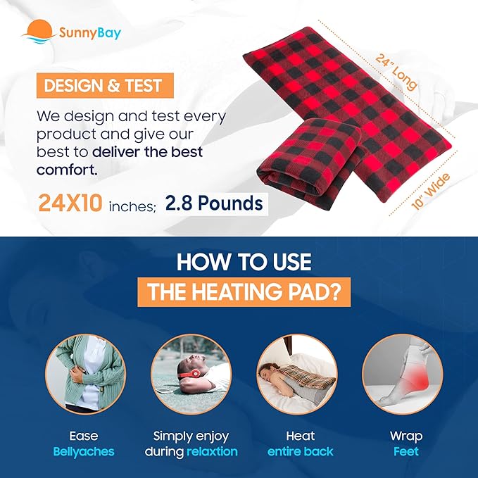 SunnyBay Extra Large Microwave Heating Pad, Microwavable Heavy Weighted Full Body Moist Hot or Cold Pack and Washable Fleece Cover, 10x24 Inches, 2.8 lbs, Made in USA, (Buffalo)-Ruum Studio Home