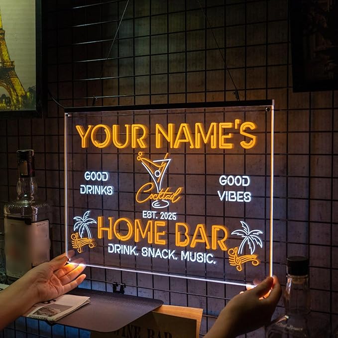 Personalized Cocktail Bar Signs with Your Name for home wall light up with personalized pub name, man cave accessories, beer themed neon customizable lighted sign-Ruum Studio Home