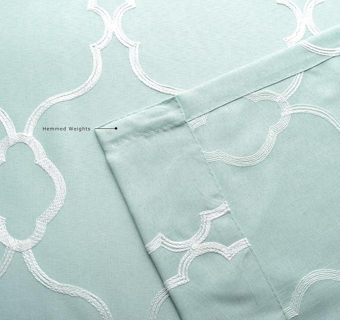 MIUCO Moroccan Embroidered Semi Sheer Curtains Faux Linen Grommet Window Panel Pair for Kitchen 52 x 63 Inch, Subtle Green-Ruum Studio Home
