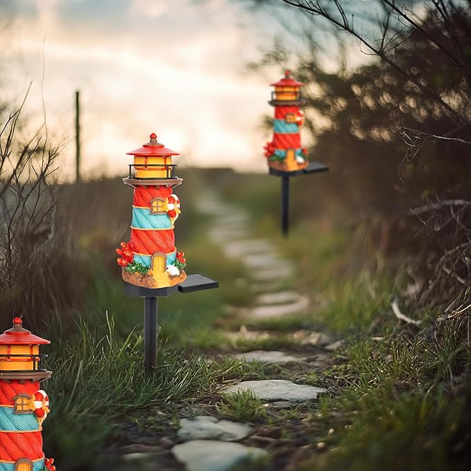 Dazzle Bright Miniature Lighthouse Pathway Decorative Lights, Solar Lights Outdoor Miniature Lighthouse Waterproof Garden Stake Light for Fairy Garden Pathway Lawn Yard Gifts Decoration-Ruum Studio Home