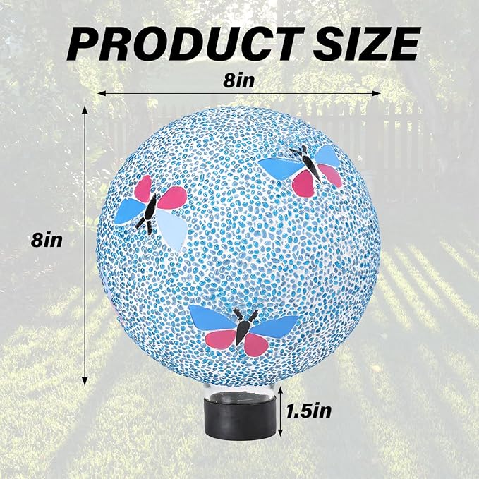 Gazing Ball 8 Inch Butterfly Glass Mosaic Garden Globe Outdoor Gazing Globe Yard Ornament for Garden Yard Home Lawn Outdoor Decoration Gift for Women (Not Solar Powered)-Ruum Studio Home