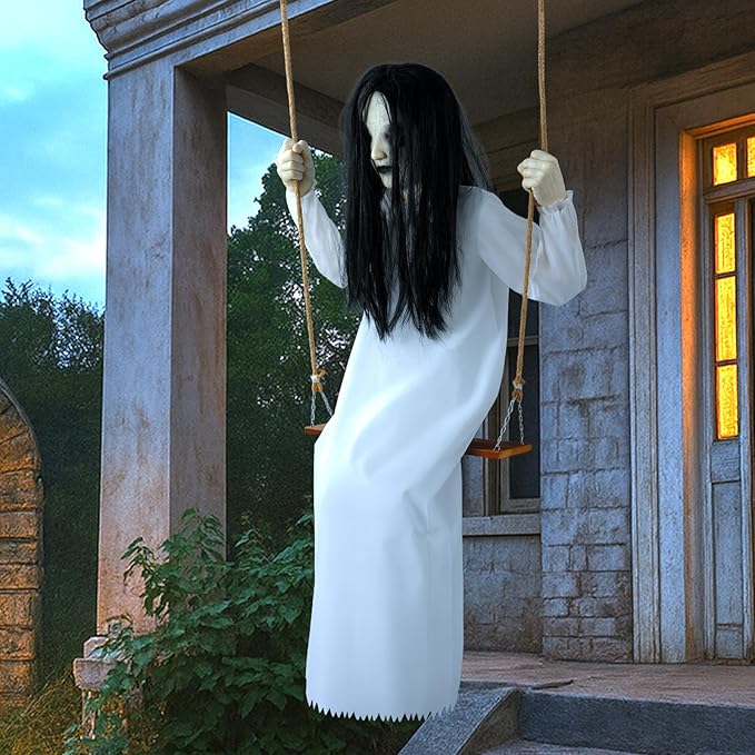 Halloween Decorations Outdoor Indoor Haunted Swinging Girl, Scary Ghost on Swing for Yard Porch, Creepy Motion Easy to Hang-Ruum Studio Home